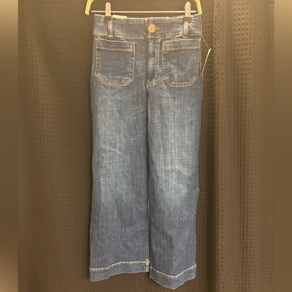 Anthropologie The Colette Crop High-Rise Wide-Leg Jeans by Maeve Dark Denim 25